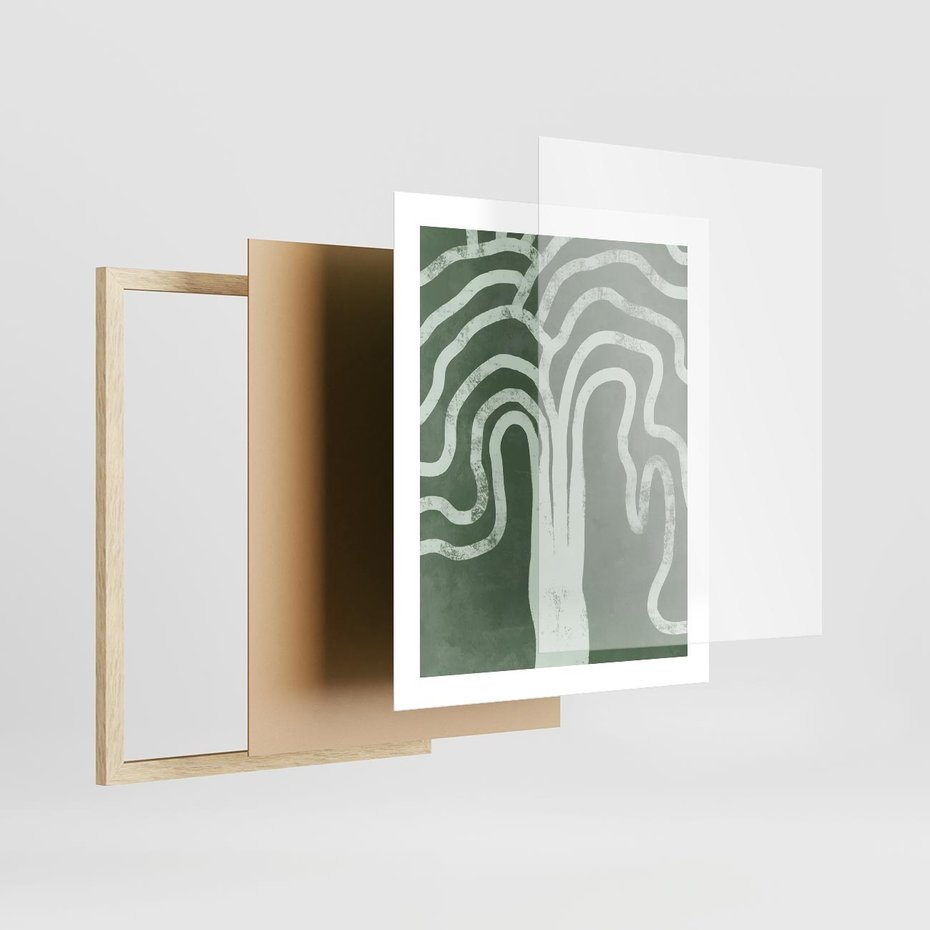 Plakat w ramie 40x50 - Inspirujące Zawiłości Zieleni - abstrakcyjny kształt, zielony plakat - rama drewno
