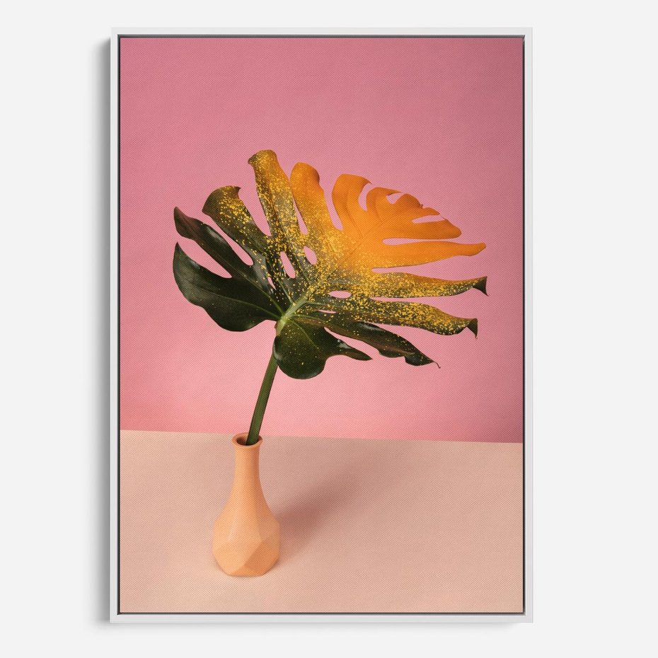 Obraz w ramie 50x70 - Egzotyczna monstera - monstera, liść - rama biała