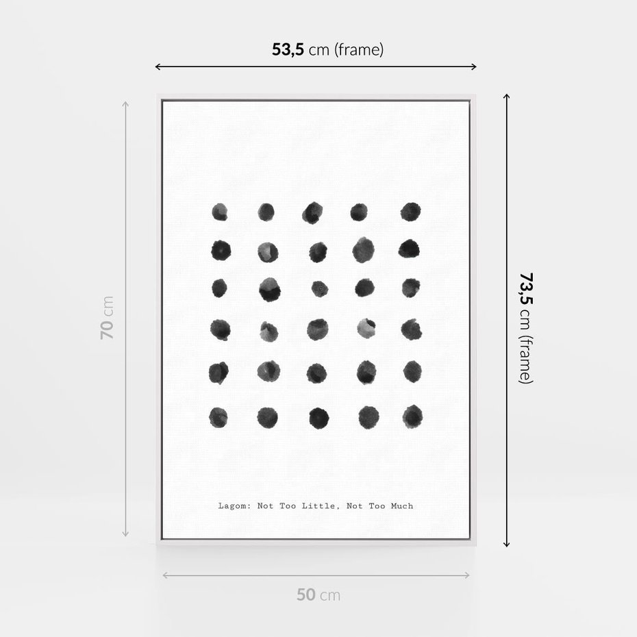 Obraz w ramie 50x70 - Boho Sztuka Wolości - minimalistyczny plakat, czarne kropki na białymtle - rama biała
