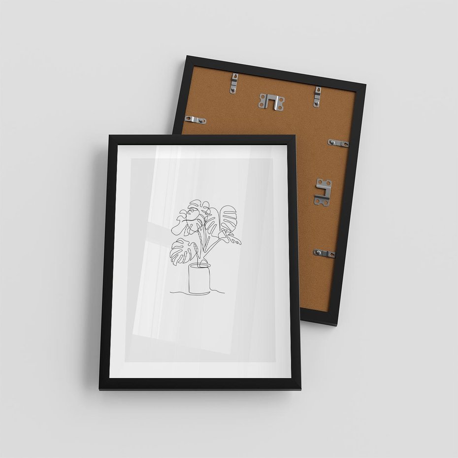 Plakat w ramie 30x40 - Tajemnicza Harmonia - sztuka one line, monstera - rama czarna