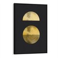 Obraz w ramie 70x100 - Migotliwe Przeniknięcia - złote koła, czarne tło - rama czarna