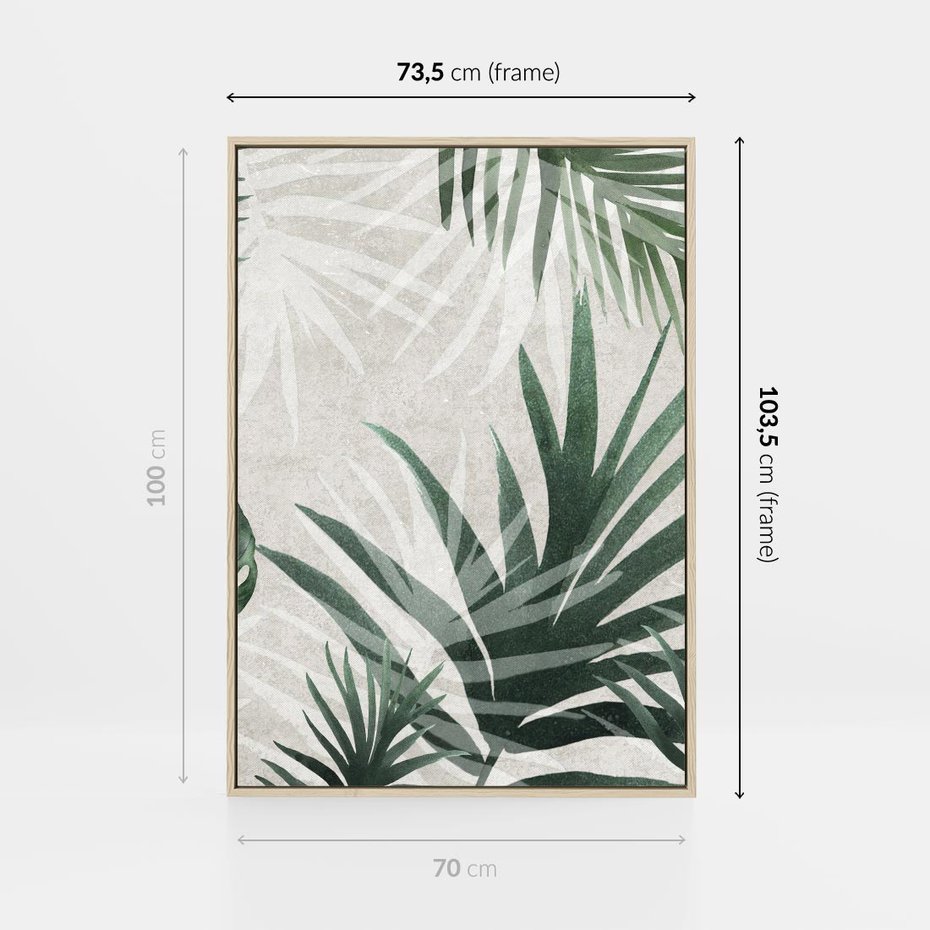 Obraz w ramie 70x100 - Tropikalne Akwarele - tropikalne liście, akwarela - rama drewno