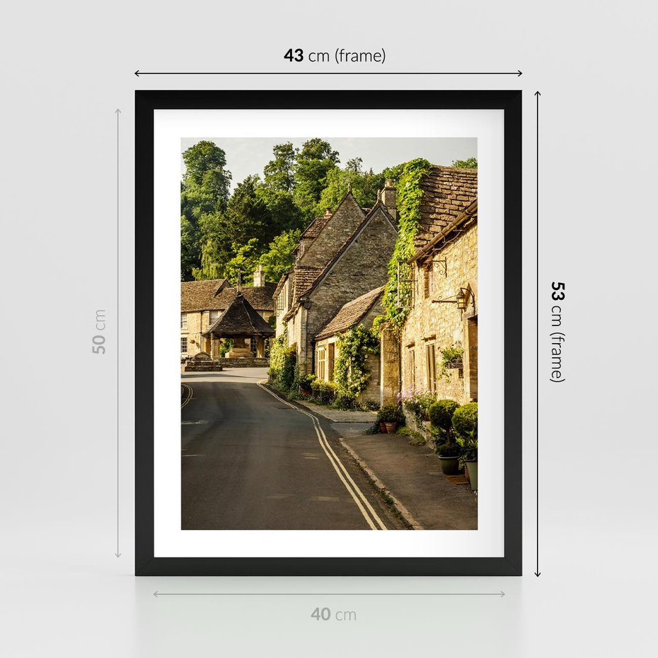 Plakat w ramie 40x50 - Magiczna podróż w głąb miasta - uliczka, perspektywa - rama czarna