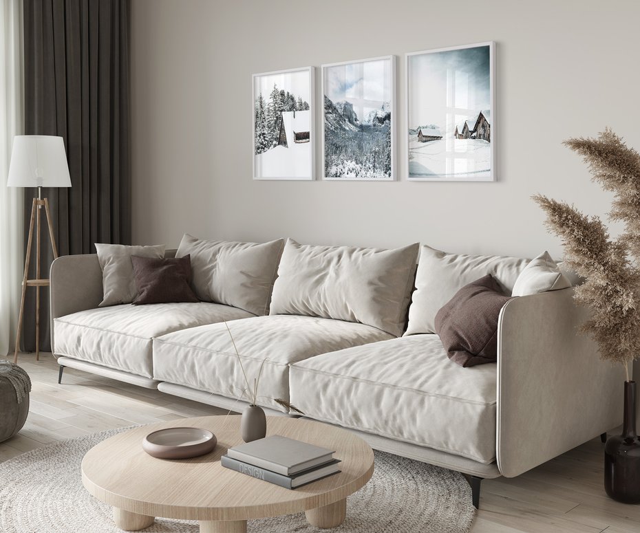 Zestaw obrazy w ramie 30x40 galeria - Górski, pejzaż, śnieg, zima - rama biała