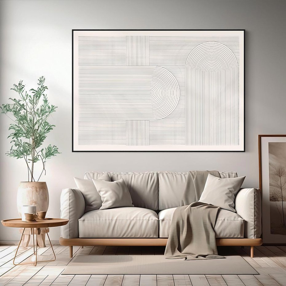 Obraz w ramie 100x70 - Geometryczna Elegancja Mid Century - mid century, minimalizm - rama czarna