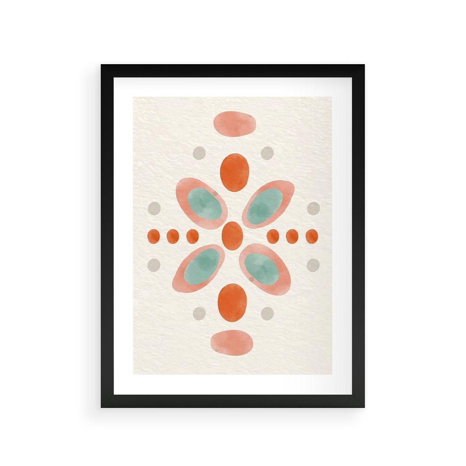Plakat w ramie 30x40 - Symfonia Natury - abstrakcyjne plamy w odcieniach pomarańczowym, kropki plamki - rama czarna