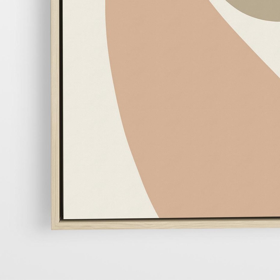 Obraz w ramie 50x50 - Beżowa Synergia - beżowa abstrakcyjna kompozycja, czarny akcent - rama drewno