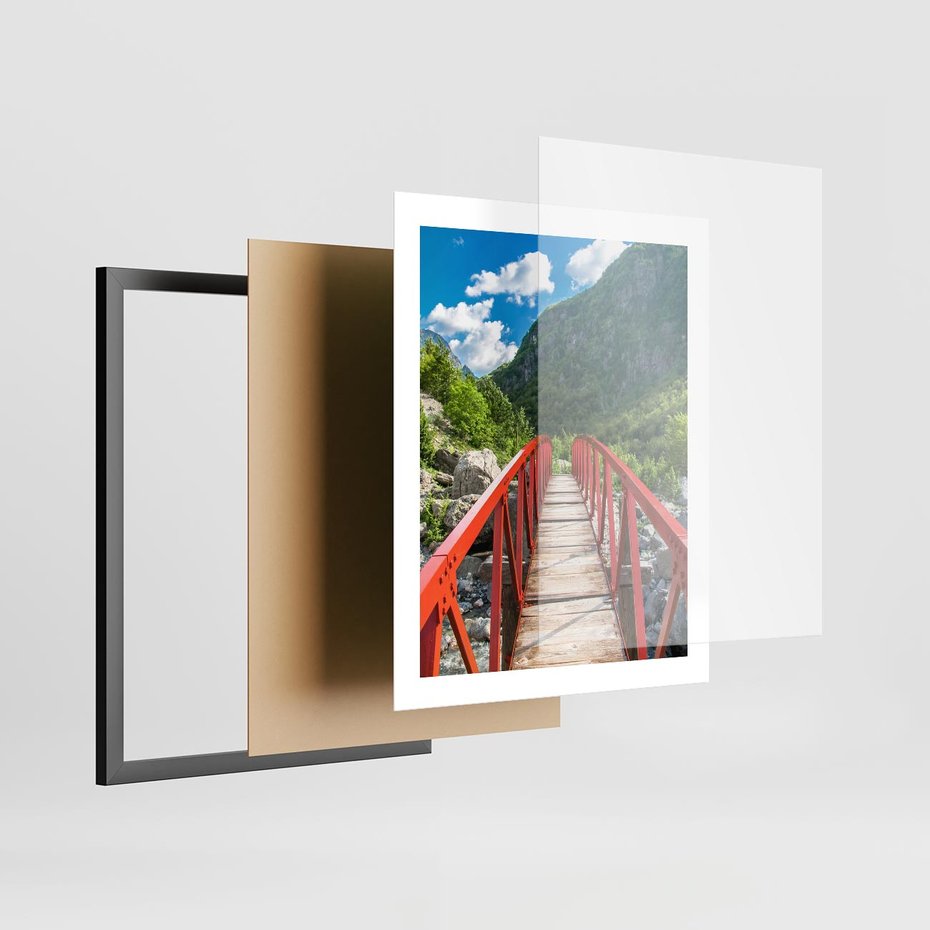 Plakat w ramie 40x50 - Most do przygody - góry, most - rama czarna