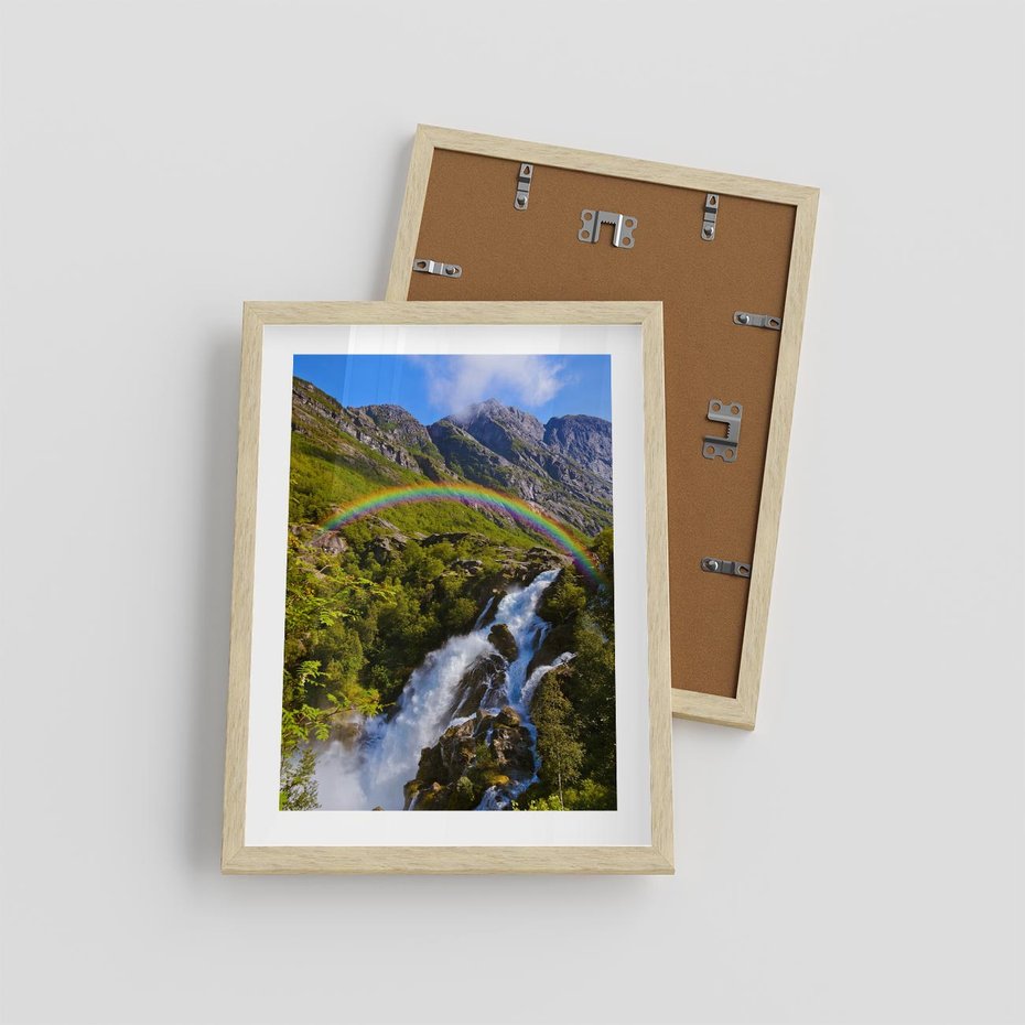 Plakat w ramie 30x40 - Tęczowe góry - harmonia kolorów - tęcza, góry - rama drewno