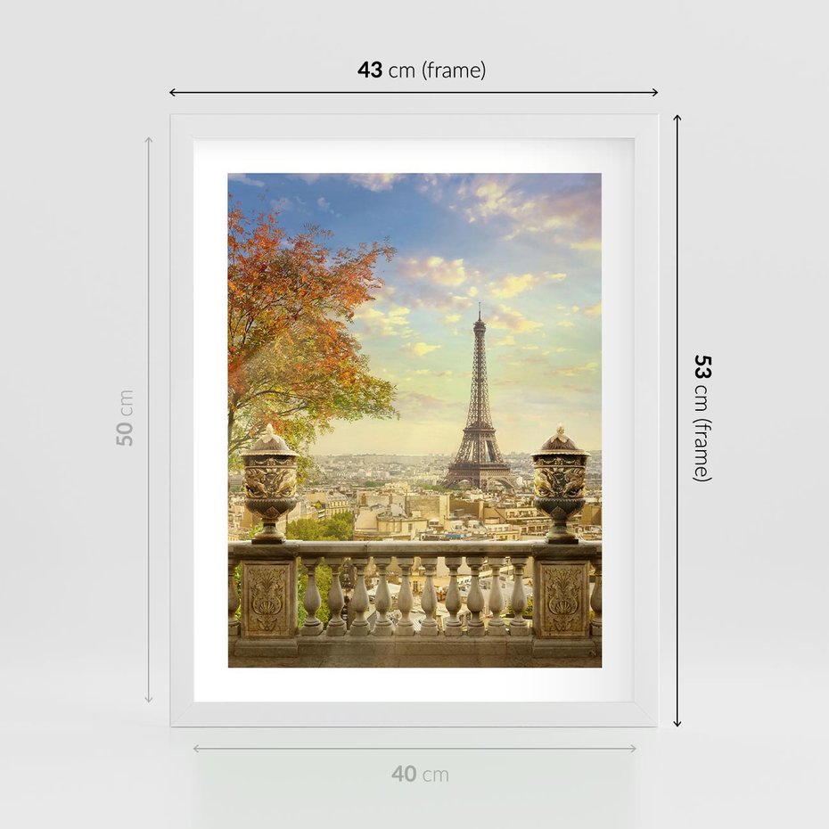 Plakat w ramie 40x50 - Paryż za Wieżą Eiffla - Paryż, Eiffla - rama biała