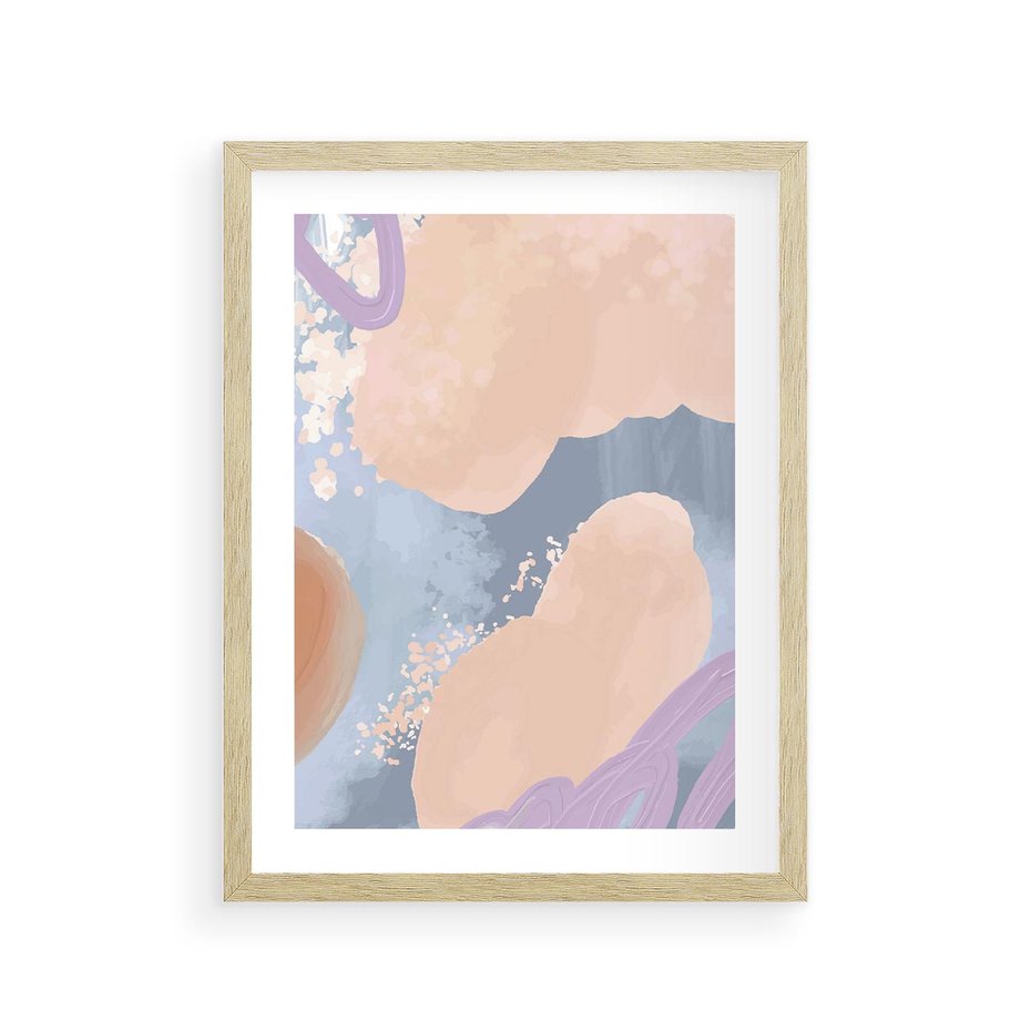 Plakat w ramie 30x40 - Przenikanie Niecodziennych Form - abstrakcyjne akwarelowe plamy, pastele - rama drewno