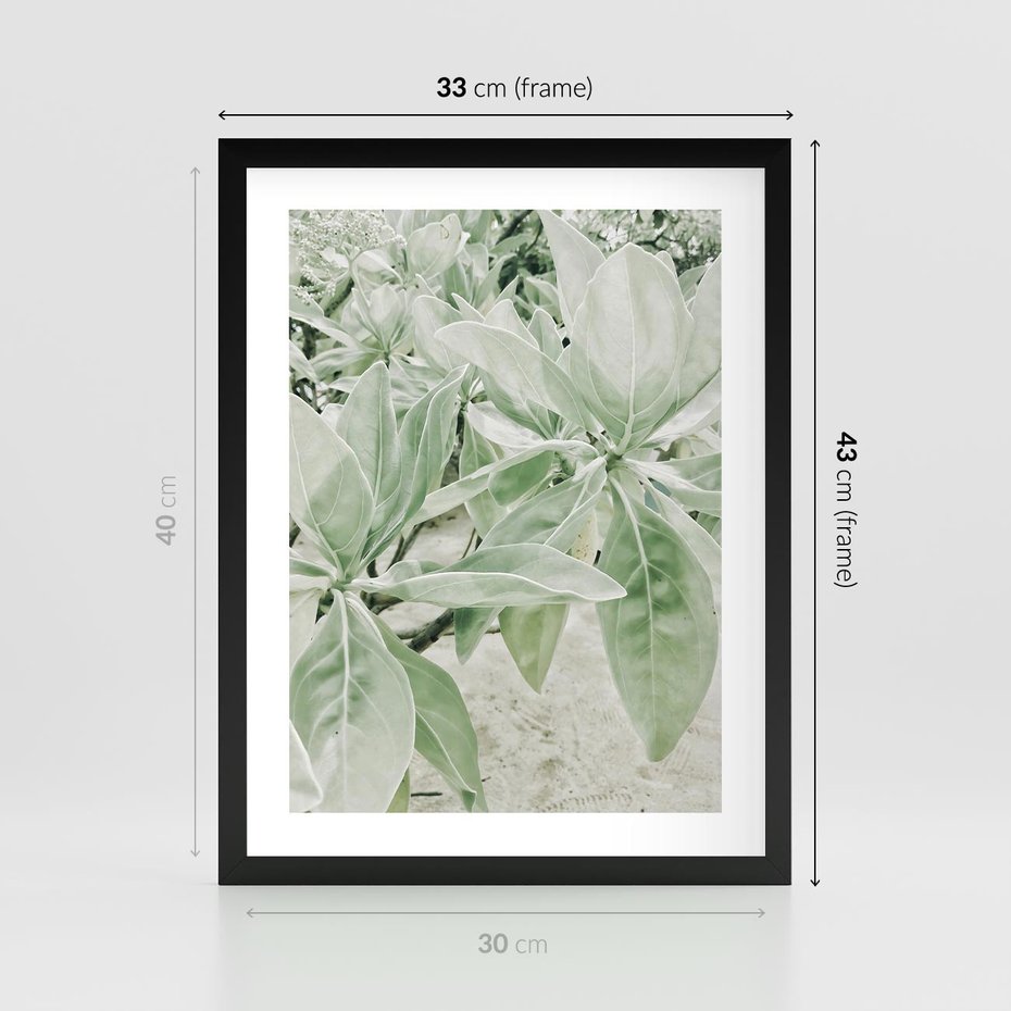 Plakat w ramie 30x40 - Jasnozielone Liście w Kompozycji - liście, jasna zieleń - rama czarna