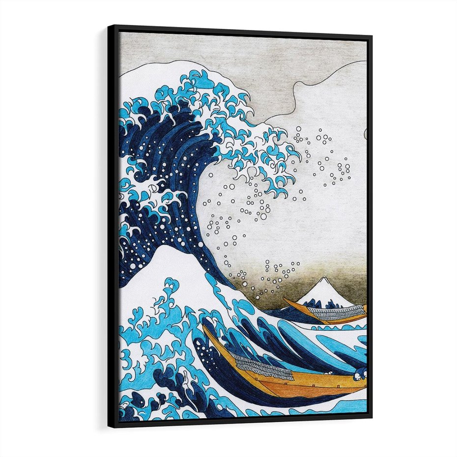 Obraz w ramie 70x100 - Wzburzone Morze - wielka fala w kaganawie, Hokusai - rama czarna