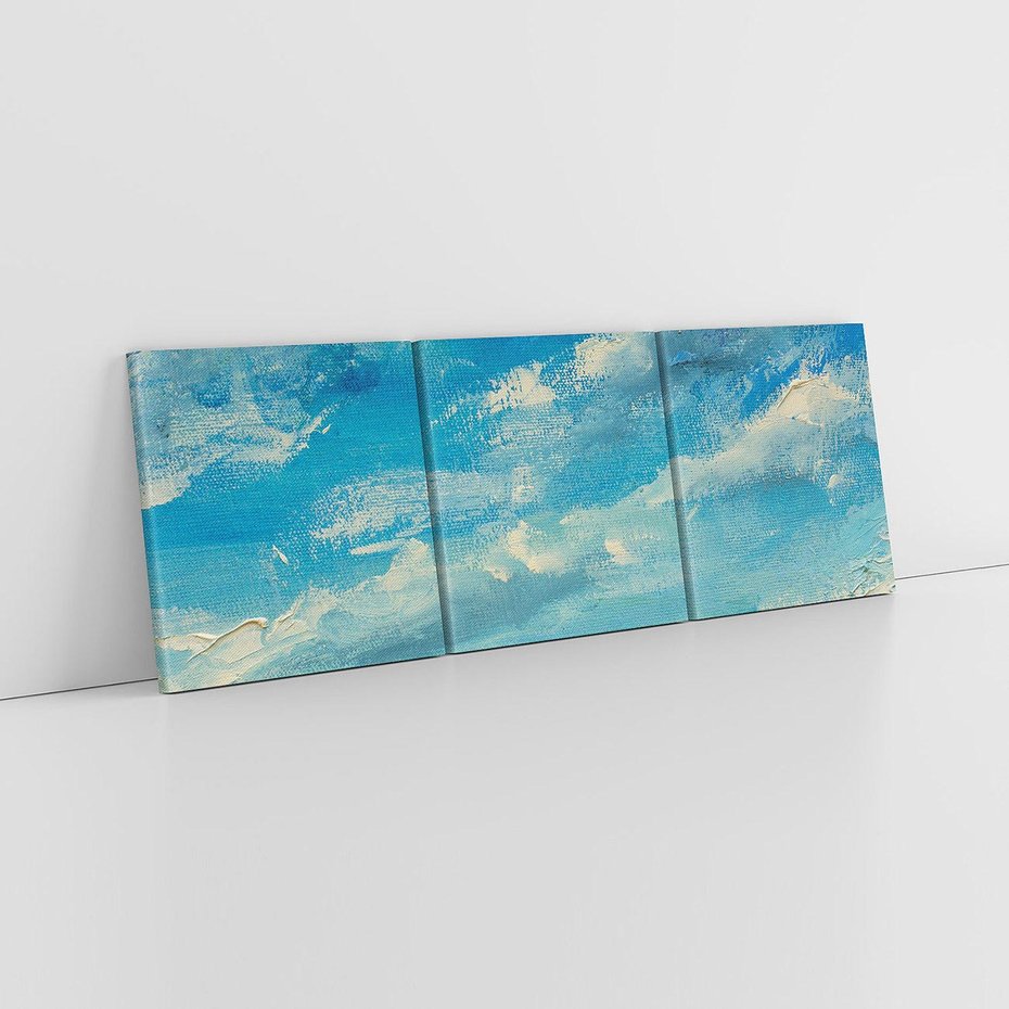 Obraz na płótnie 90x30 - Oddechy niebiańskiej materii - olejny obraz, smugi farby przypominają obłoki na błękitnym niebie