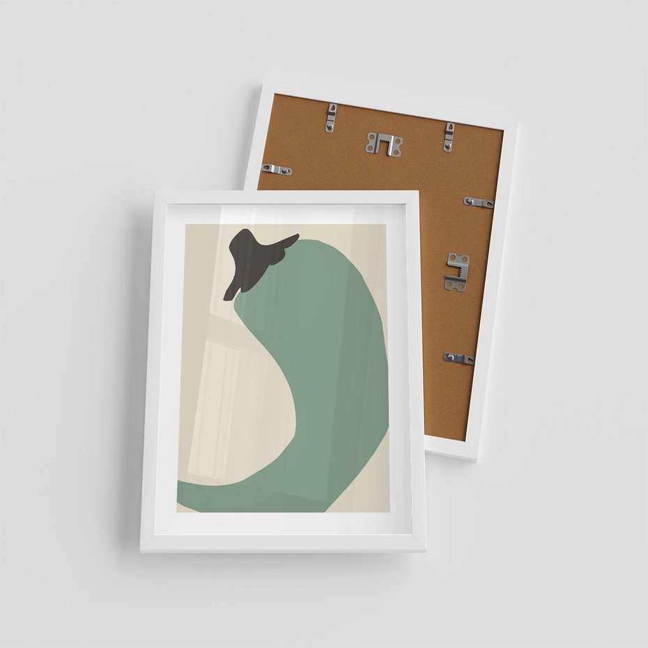 Plakat w ramie 30x40 - Granice Akwareli - abstrakcyjny minimalistyczny obraz, zielona papryczka - rama biała