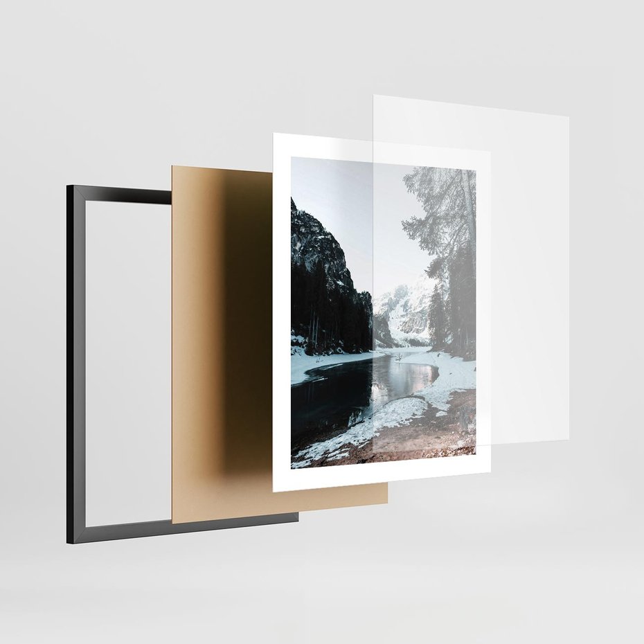 Plakat w ramie 40x50 - Zamarznięta Rzeka - zima w górach, zamarznięta rzeka - rama czarna