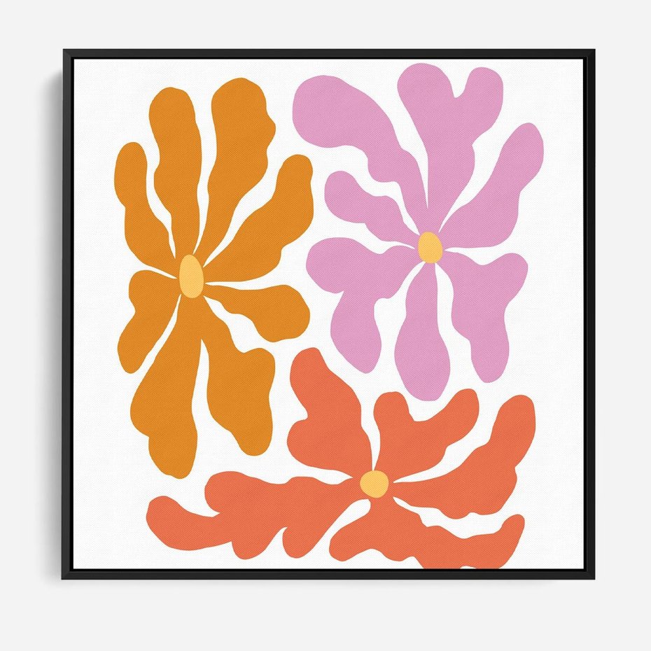 Obraz w ramie 50x50 - Rozbijające Refleksje - abstrakcyjne kolorowe kwiaty, minimlizm - rama czarna