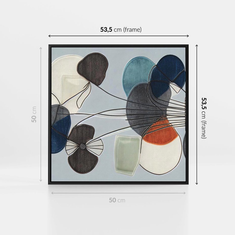 Obraz w ramie 50x50 - Plamy w Niebieskim - sztuka abstrakcyjna, linie - rama czarna