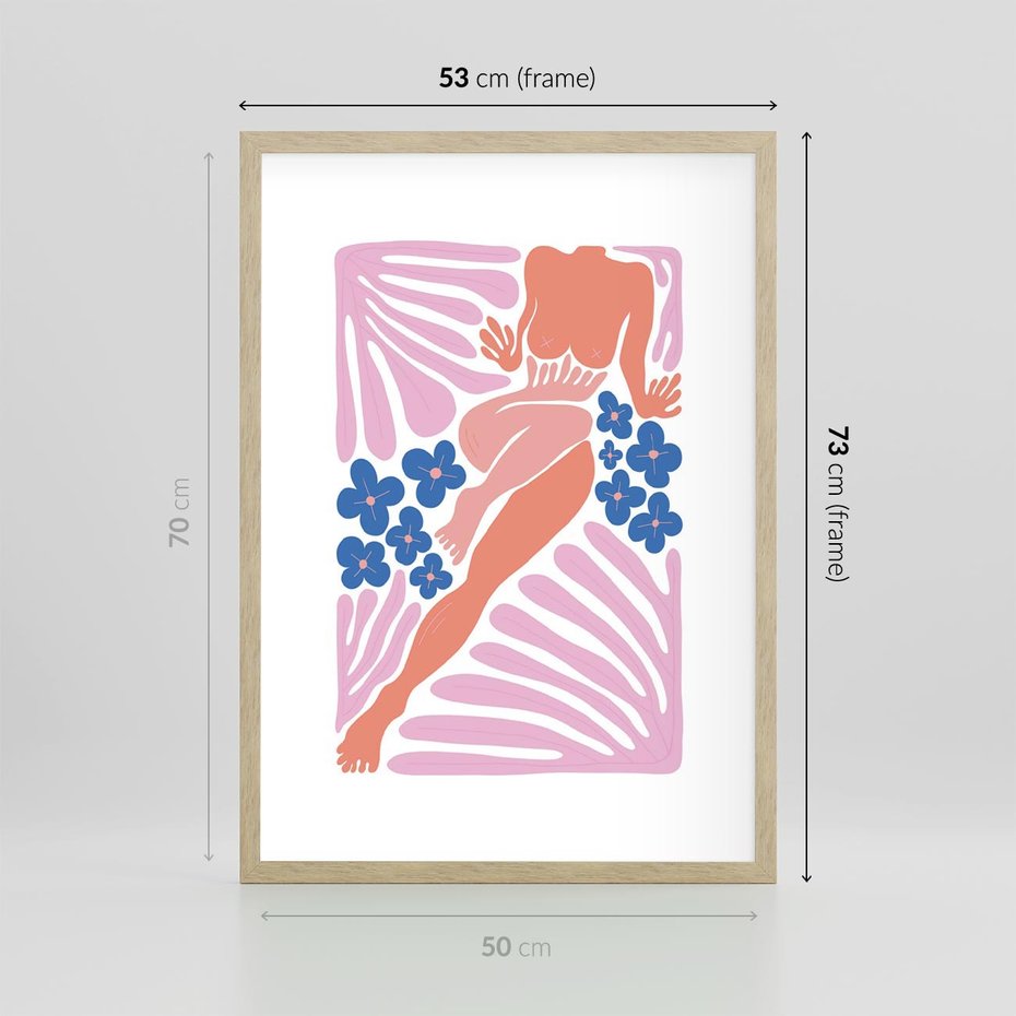 Plakat w ramie 50x70 - Opowieść Ognistych Rytów - nowoczesny kobiecy akt, graficzne kształty - rama drewno