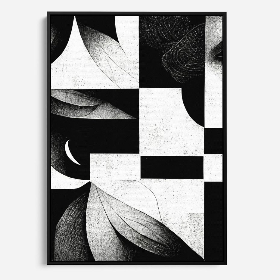 Obraz w ramie 70x100 - Harmonia świateł i cieni - abstrakcja czarno biała, geometria - rama czarna