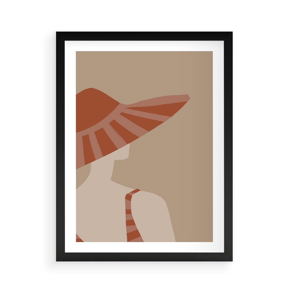 Plakat w ramie 50x70 - Kobiecy Portret - plakat retro, kobieta w kapeluszu - rama czarna