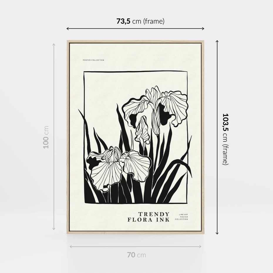 Obraz w ramie 70x100 - Spojrzenia na szkicowaną przeszłość - kwiaty, typografia - rama drewno