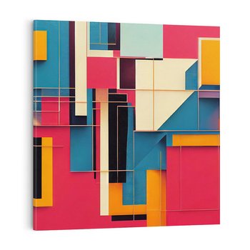 Obraz na płótnie 50x50 - Przejście przez labirynt myśli - kolorowa abstrakcja, instalacja z prostokątów i linni