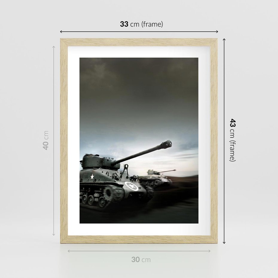 Plakat w ramie 30x40 - Siła i determinacja: czołgi wojenne - czołgi, wojna - rama drewno