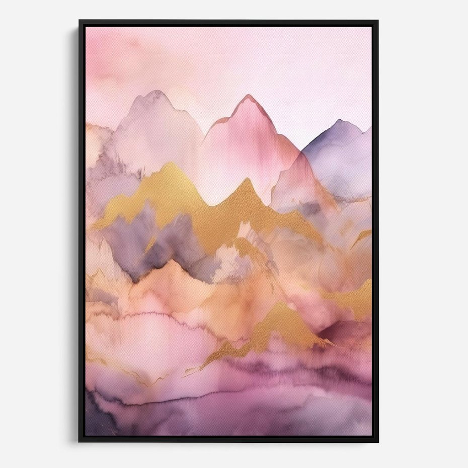 Obraz w ramie 70x100 - Pastelowe Wzgórza - pastelowe, różowe góry - rama czarna