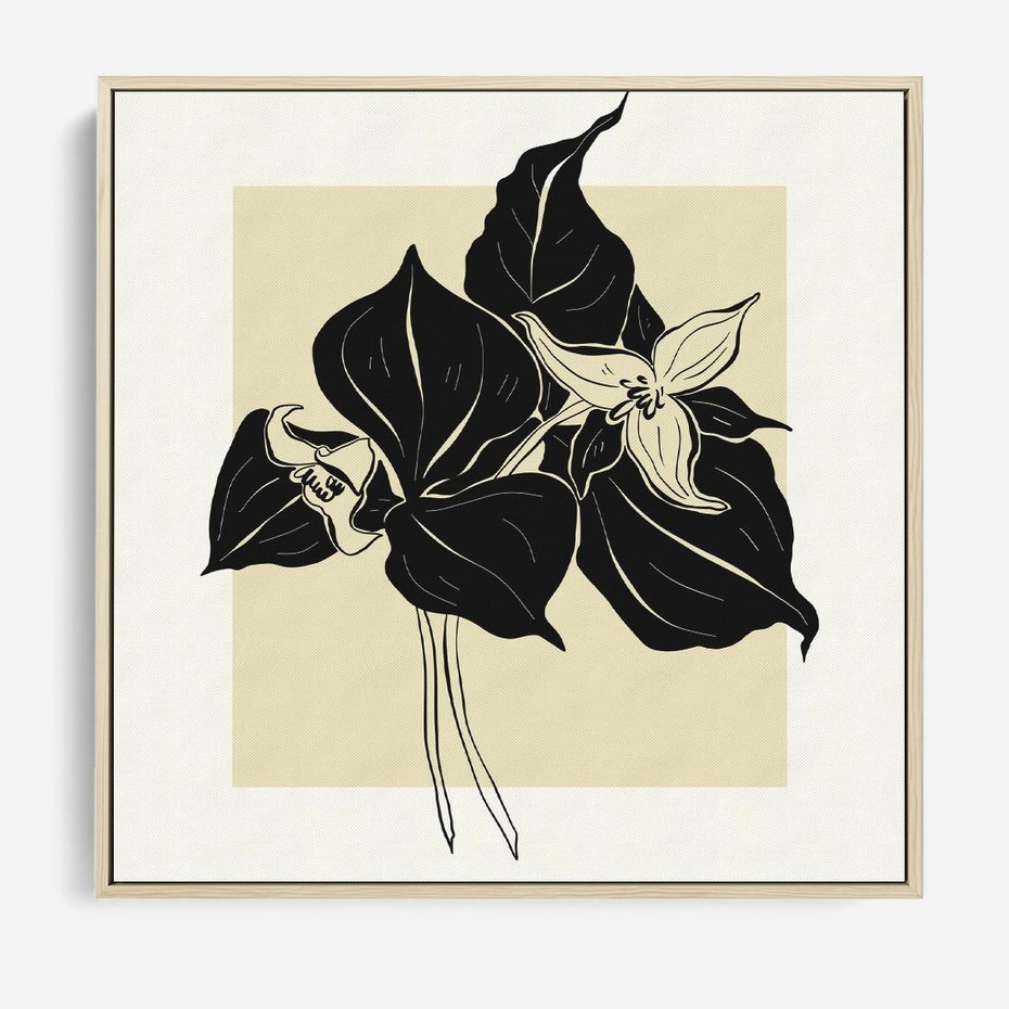 Obraz w ramie 80x80 - Ekspresja w szkicowanych kształtach - kwiaty, typografia - rama drewno