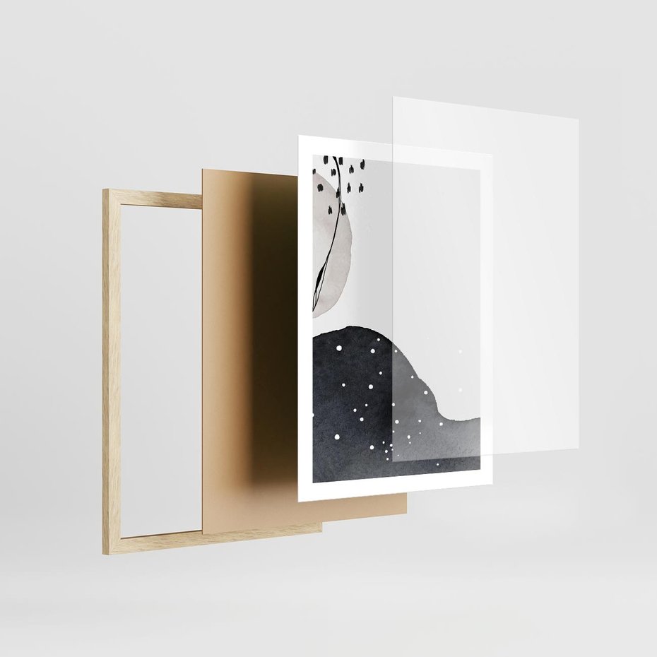 Plakat w ramie 50x70 - Szara Abstrakcja - abstrakcja, akwarela - rama drewno