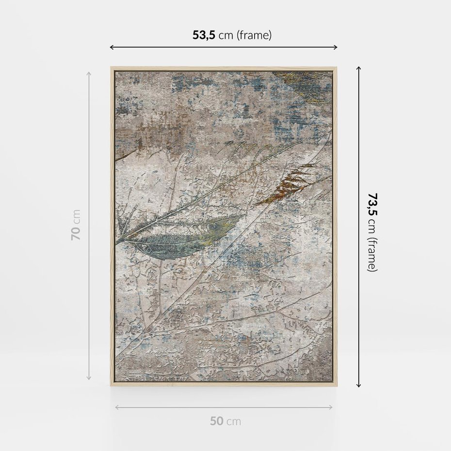 Obraz w ramie 50x70 - Betonowe Wspomnienia Liści - odciski w betonie, odbitki - rama drewno