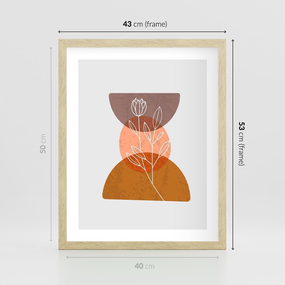 Plakat w ramie 40x50 - Kwiatowa Akwarela - akwarelowe kształty, brąz - rama drewno