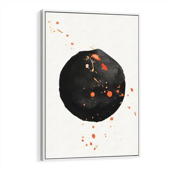 Obraz w ramie 50x70 - Wnętrza Marzeń - abstrakcyjna czarna plama, rozsiane pomarańczowe kropki - rama biała