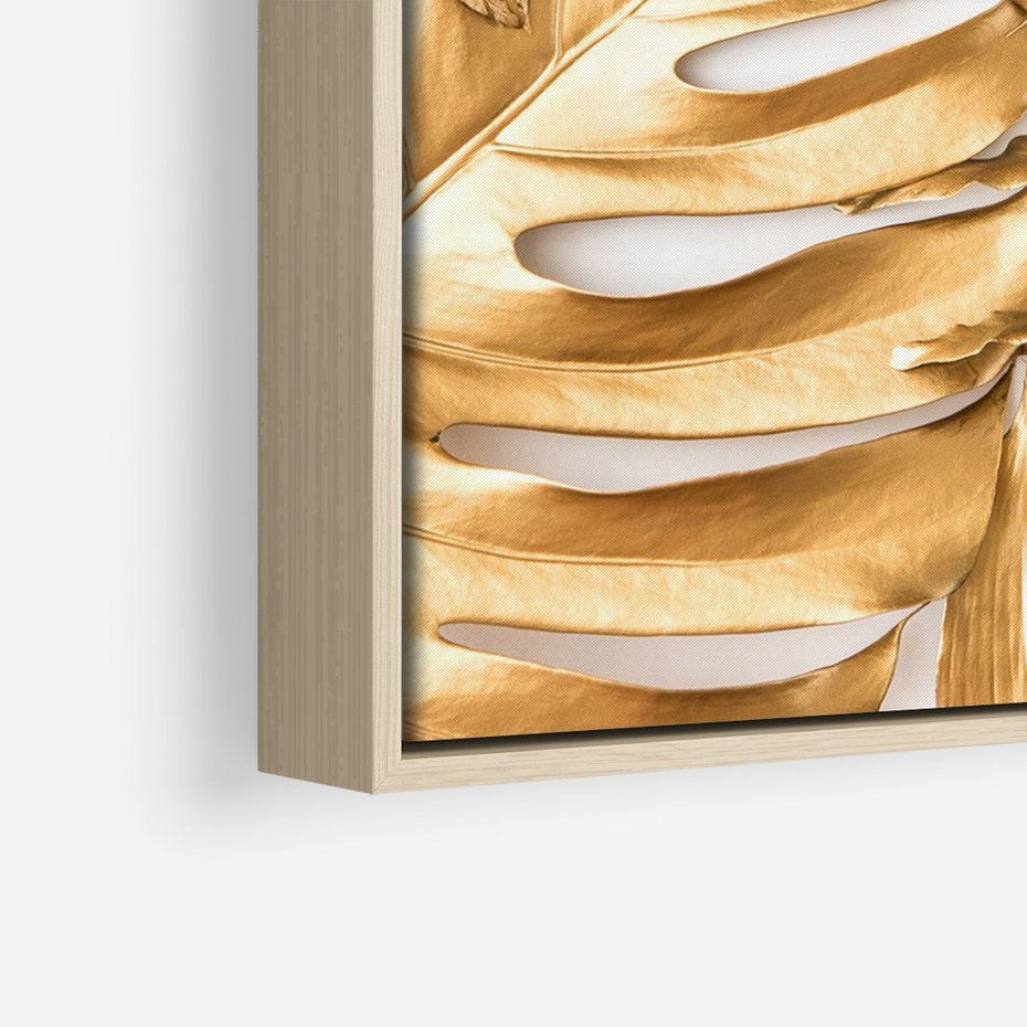Obraz w ramie 70x100 - Monstera Złote Liście - monstera, złote - rama drewno