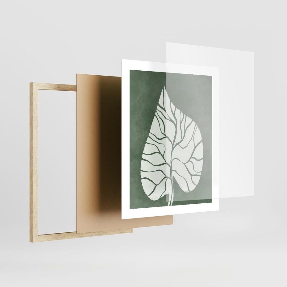 Plakat w ramie 40x50 - Migotliwe Wnętrze Zieleni - zielony plakat, roślinne motywy - rama drewno