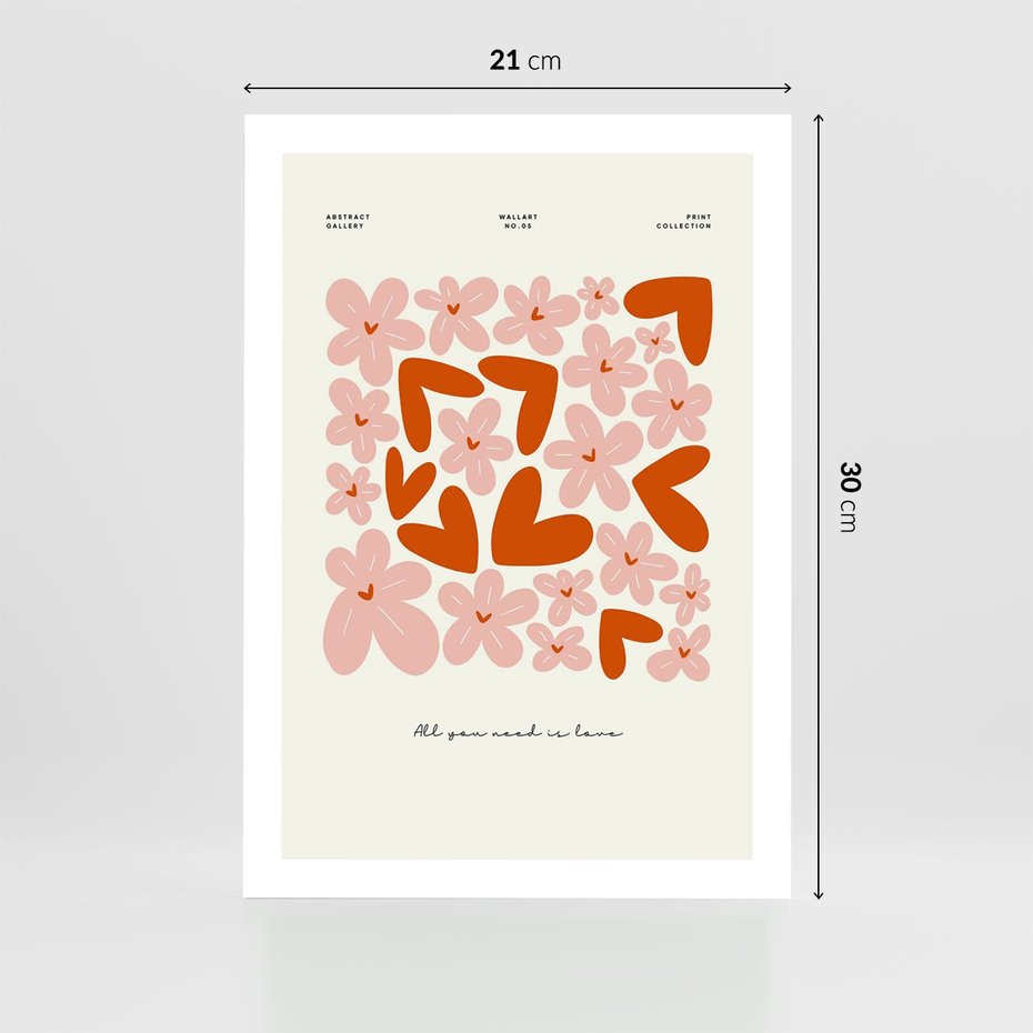 Plakat bez ramy 21x30 - Miłość w Kompozycji - grafika, kompozycja kwiaty i serca