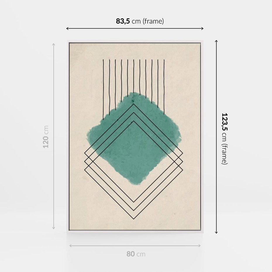 Obraz w ramie 80x120 - Impresje Przestrzeni - akwarelowa plama, geometryczne szkicowane kształty - rama biała