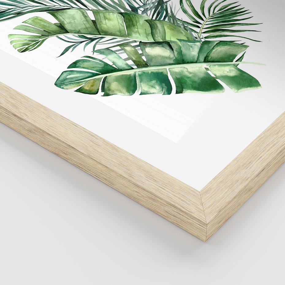 Plakat w ramie 30x40 - Piękno Złotej Rośliny - złote, liście - rama drewno