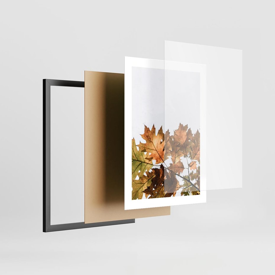 Plakat w ramie 30x40 - Suche Żółte Liście w Malowniczym Ujęciu - liście, żółte - rama czarna