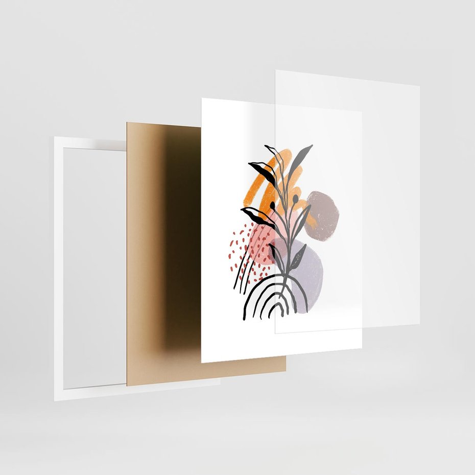 Plakat w ramie 40x50 - Migocące Bezgraniczności - abstrakcyjna sztuka, liść monstery - rama biała