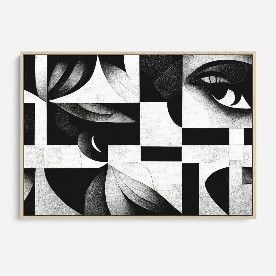 Obraz w ramie 70x50 - Harmonia świateł i cieni - abstrakcja czarno biała, geometria - rama drewno