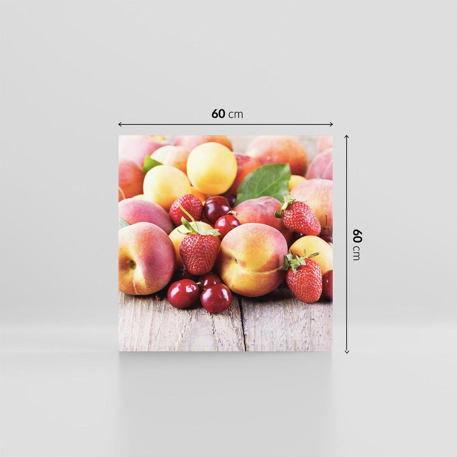 Obraz na płótnie 60x60 - brzoskwinie i wiśnie - owoce, brzoskwinie