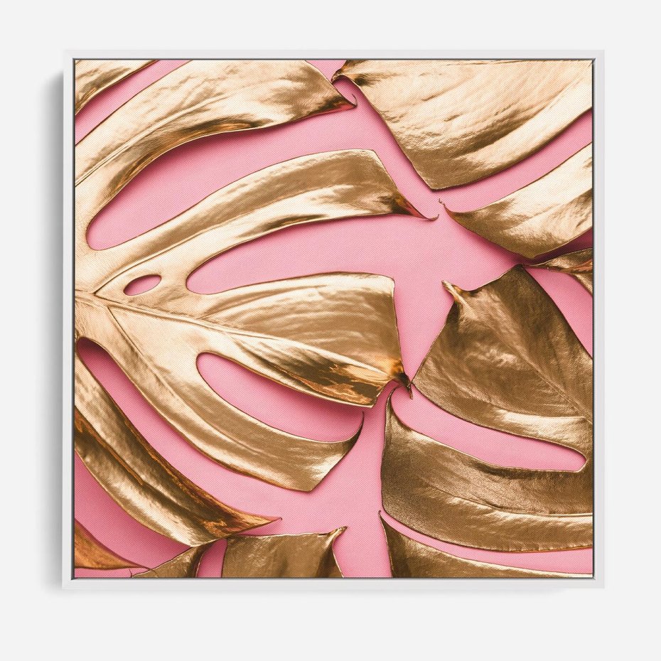 Obraz w ramie 80x80 - Przyjemność w Naturze - złote, liście - rama biała