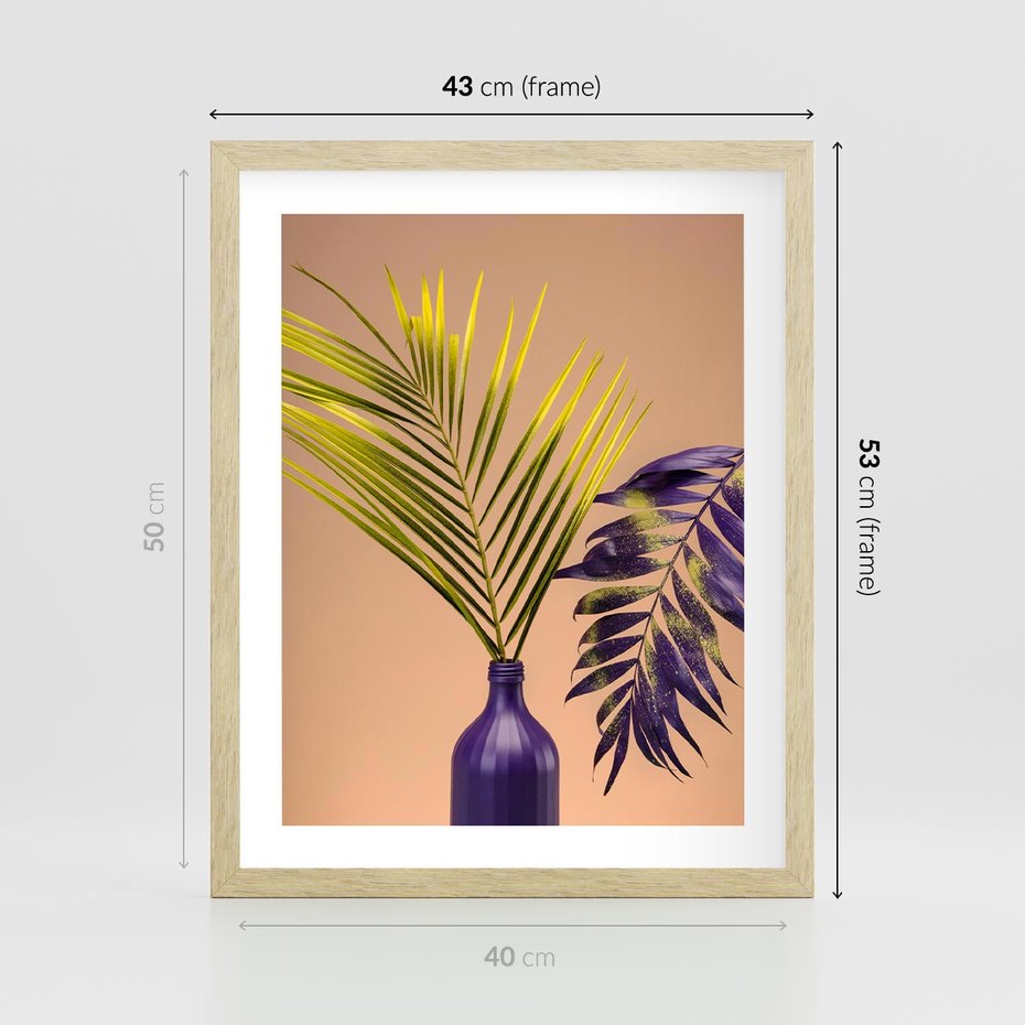 Plakat w ramie 40x50 - Delikatne Piękno - palma, pastele - rama drewno