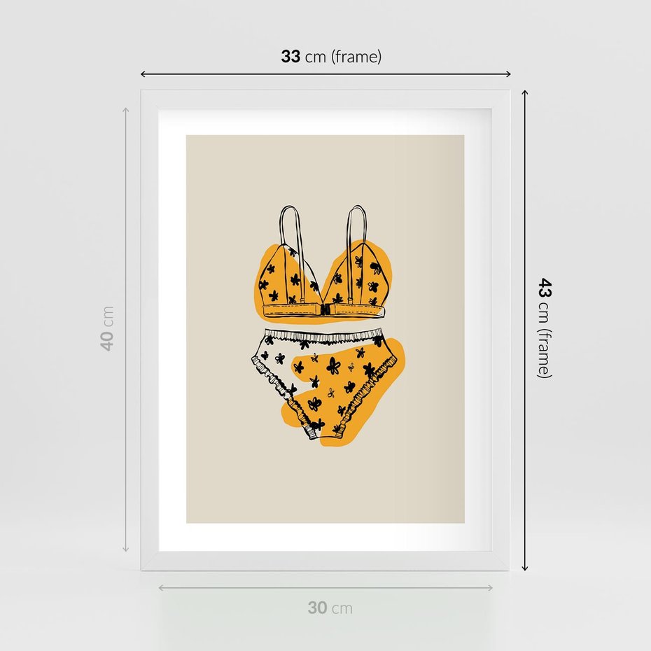 Plakat w ramie 30x40 - Minimalistyczny Szkic Bielizny - minimalistyczna grafika, szkic bielizny - rama biała