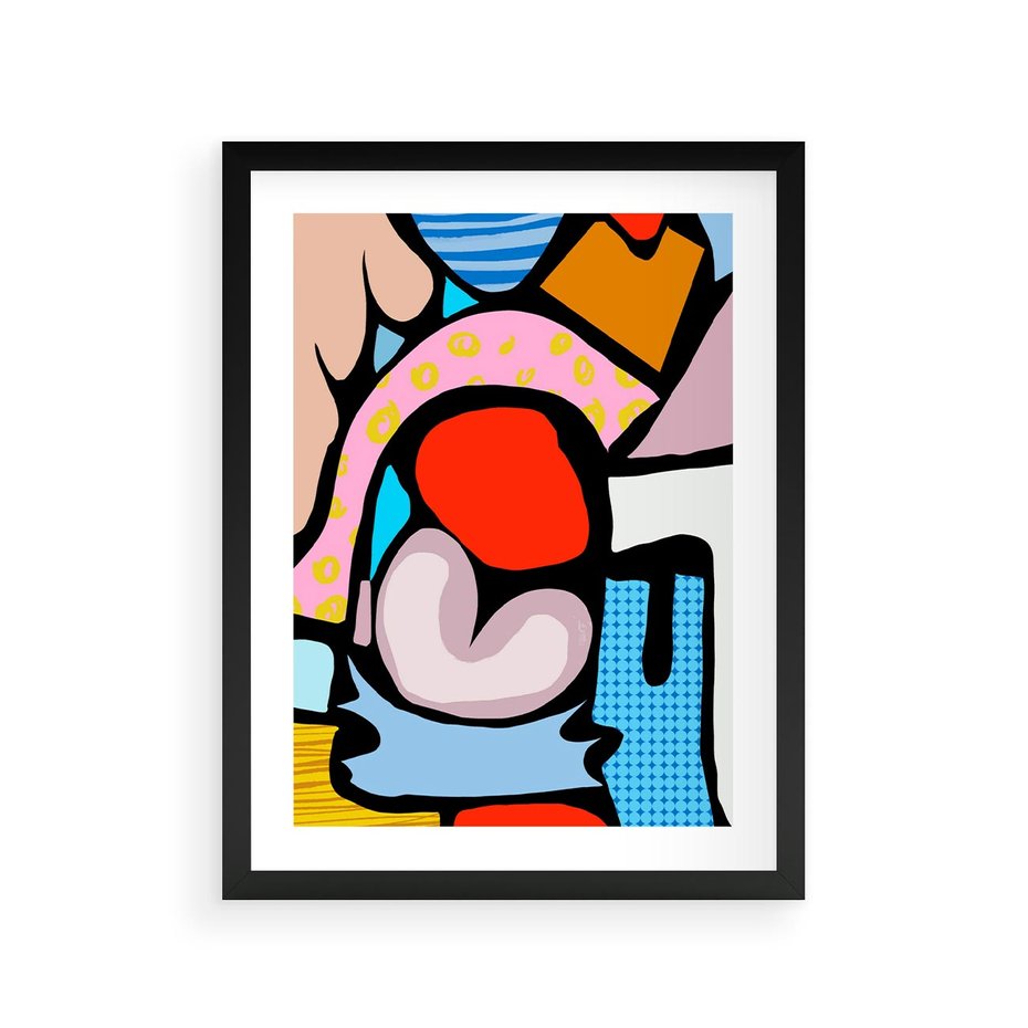 Plakat w ramie 30x40 - Czarny Komiks - abstrakcyjne formy, komiksowy styl - rama czarna