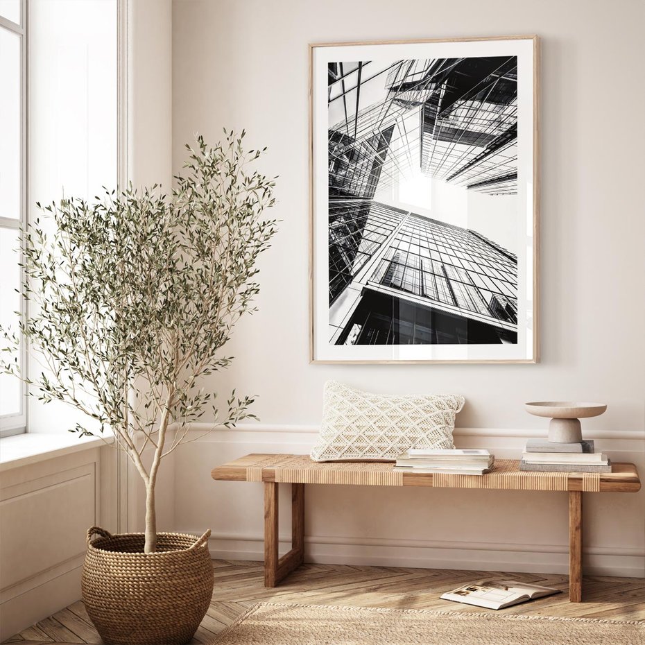 Plakat w ramie 50x70 - Wznoszący się Wysoko - architektura, wysoki wieżowiec - rama drewno