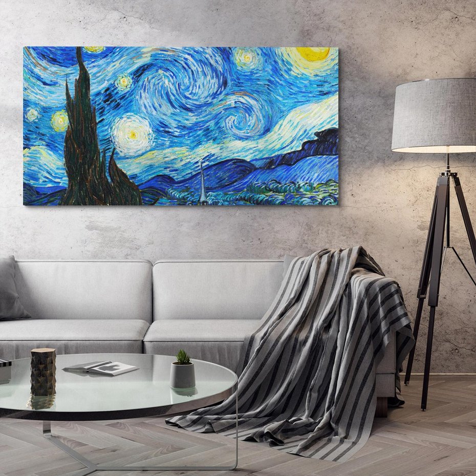 Obraz na płótnie 100x50 - "Gwiaździsta noc" (1889) Vincent van Gogh - Reprodukcja - reprodukcja, obraz na płótnie