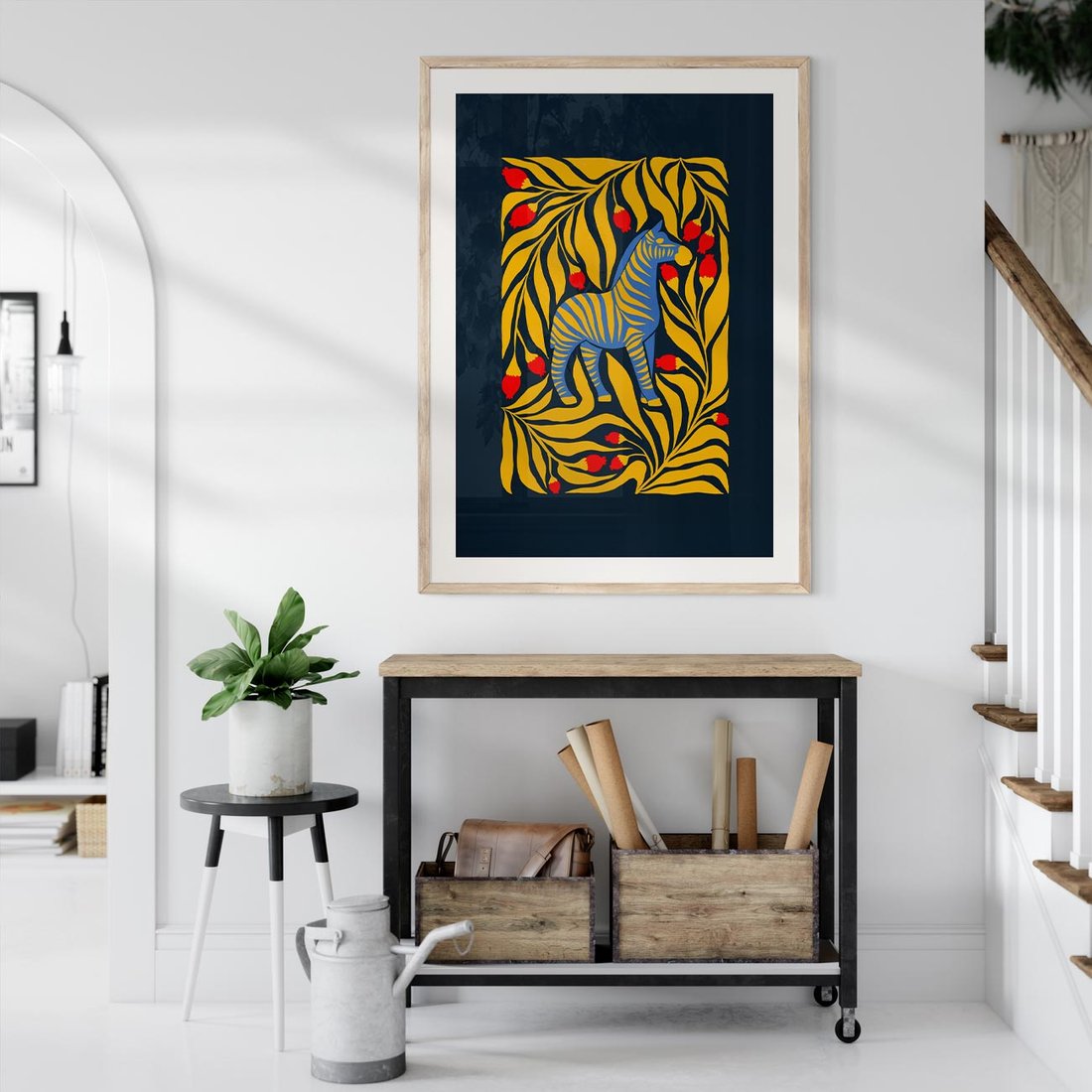 Plakat w ramie 30x40 - Wibracje Wyobraźni - zebra, granatowe tłó - rama drewno